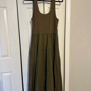 Everlane Two-Tone Maxi Dress in Brown and Olive